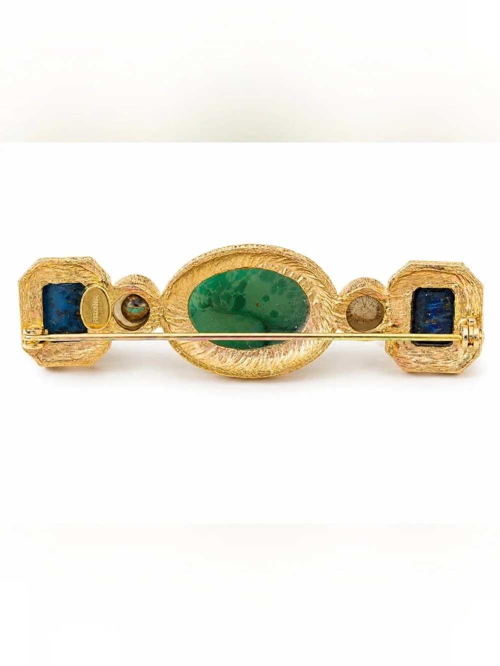 Brania Gold Tone Multicolor Cabochon Brooch